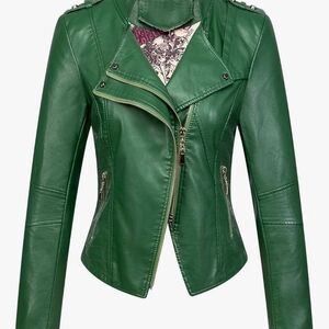 Green Faux Leather Moto Jacket